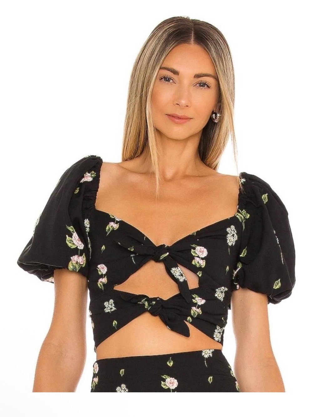 Agua Bendita Bailee Moss Black Floral Crop Top  Size Small